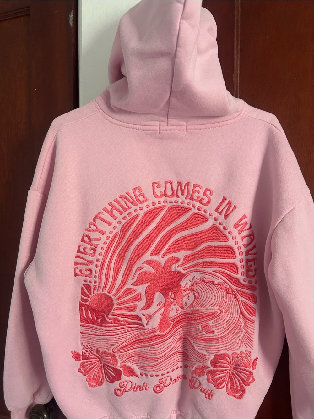 Pink palm puff hoodie